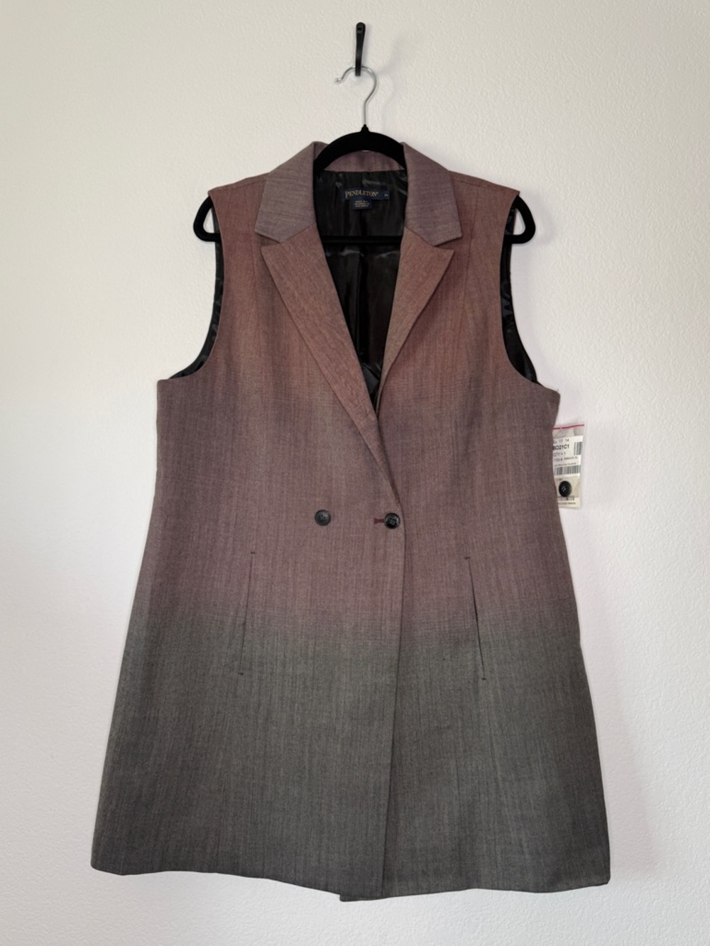Pendleton Vest Sleeveless Wool Light Berry Gray Ombré Notched Collar Size XL NWT